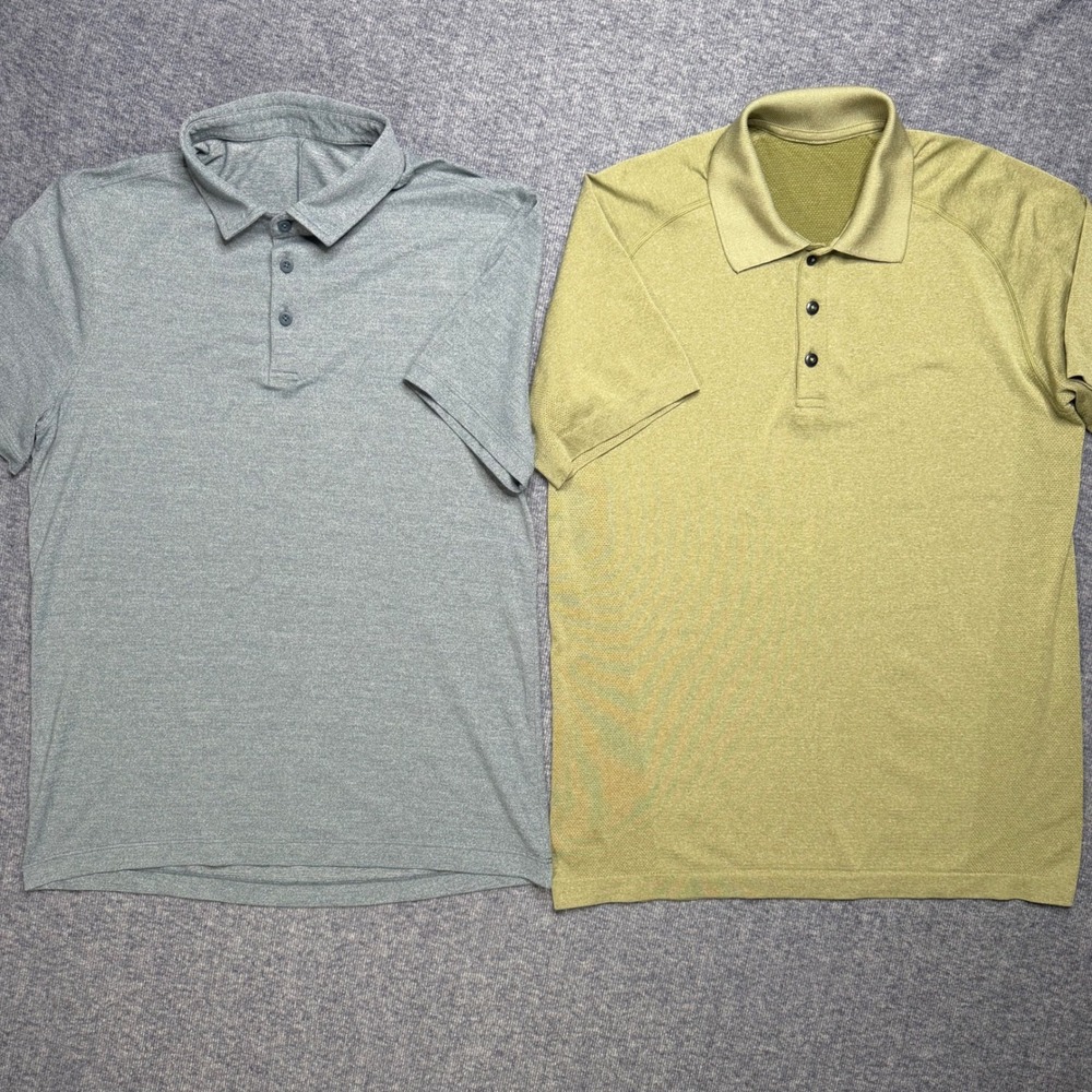 Lululemon Lot Of 2 Polo Shirt Blue Olive Green Men's M Athletic Vented Casual